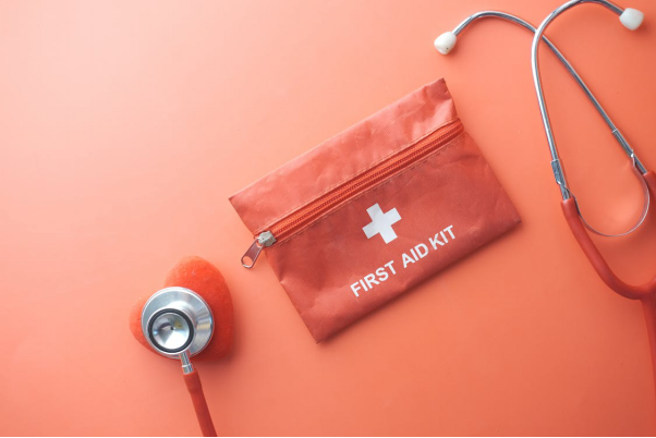 Stethoscope and first aid kit