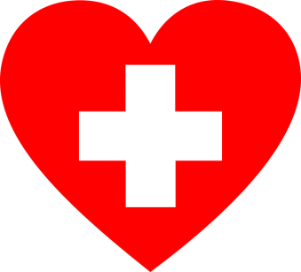 illustration of a red first aid heart with a cross
