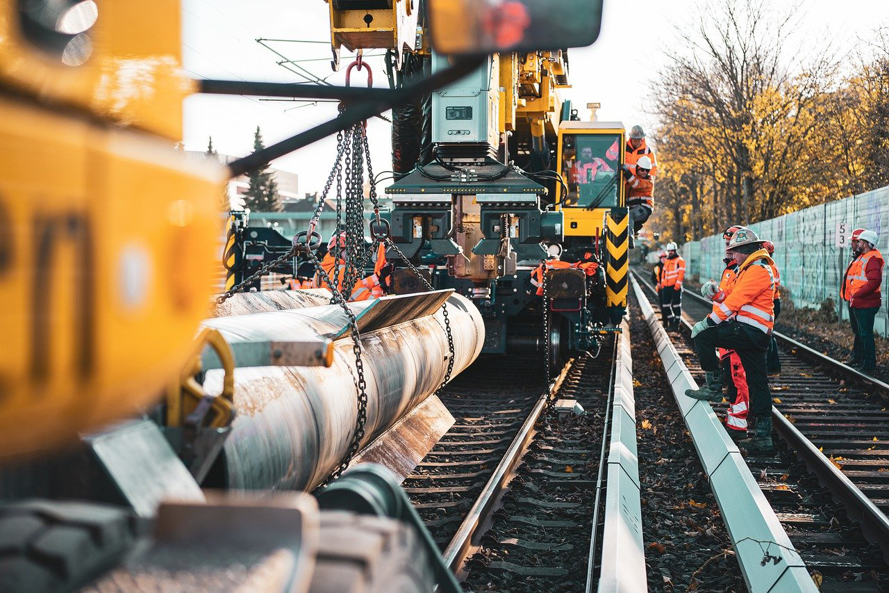 Construction underway at a railway track