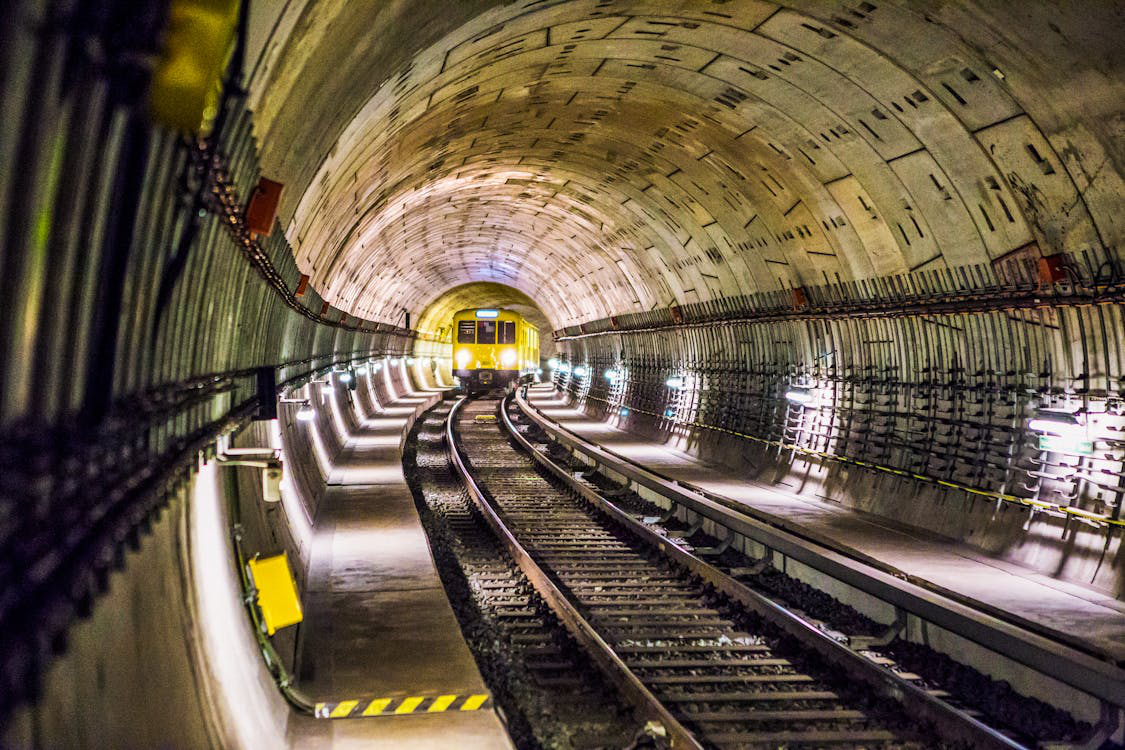 An underground train track