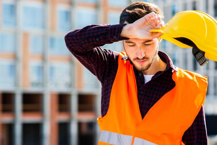 Person experiencing heat stroke symptoms in a hot outdoor setting