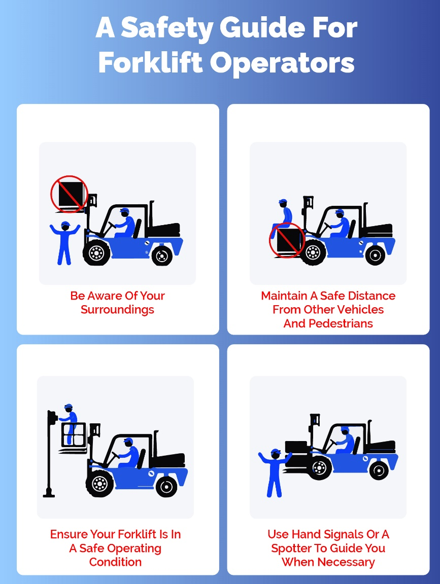 Forklift safety instructions emphasizing the importance of proper training and emergency preparedness.