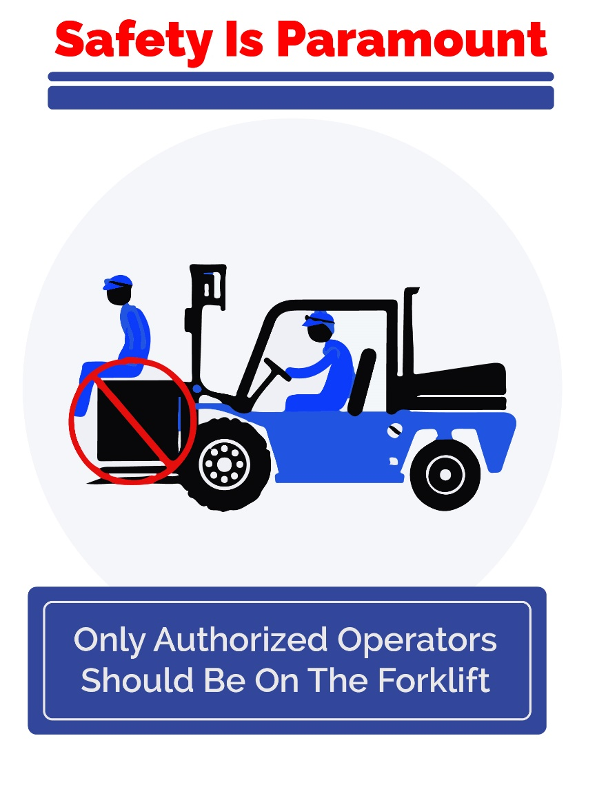 Forklift operator following safe driving practices, including proper posture and controlled speed, in a busy warehouse.