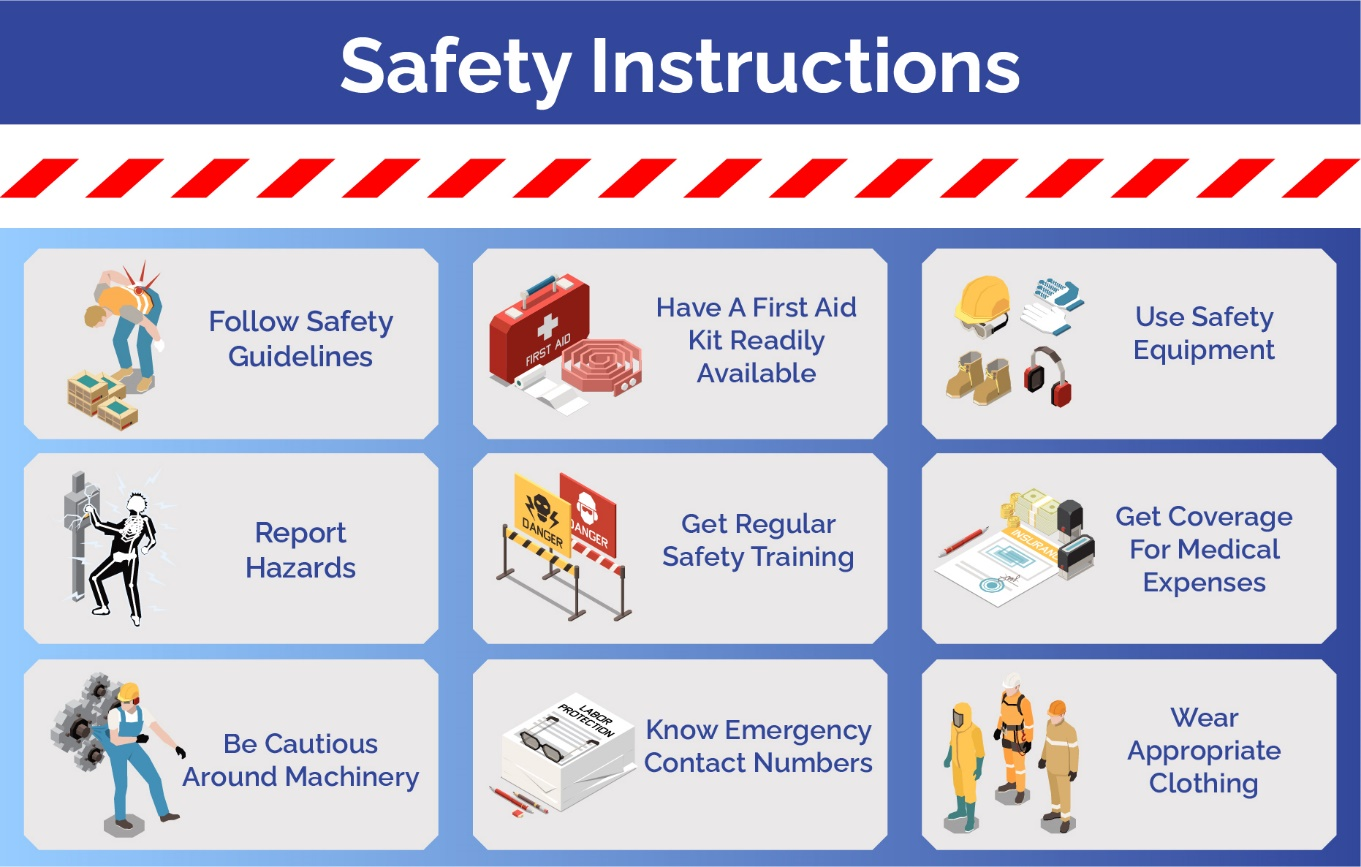 Workplace safety instructions displayed on a bulletin board