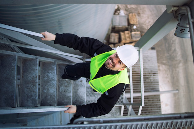 A man ascending stairs