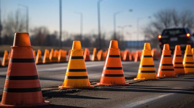 Lined up traffic cones